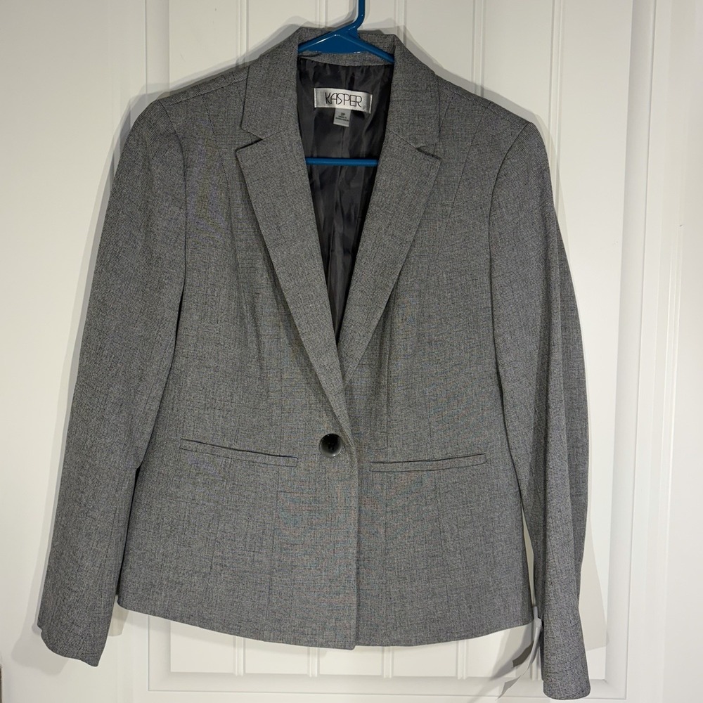 Kasper Gray Tailored Blazer Women's‎ 2P Petite One Button Career Jacket Lined